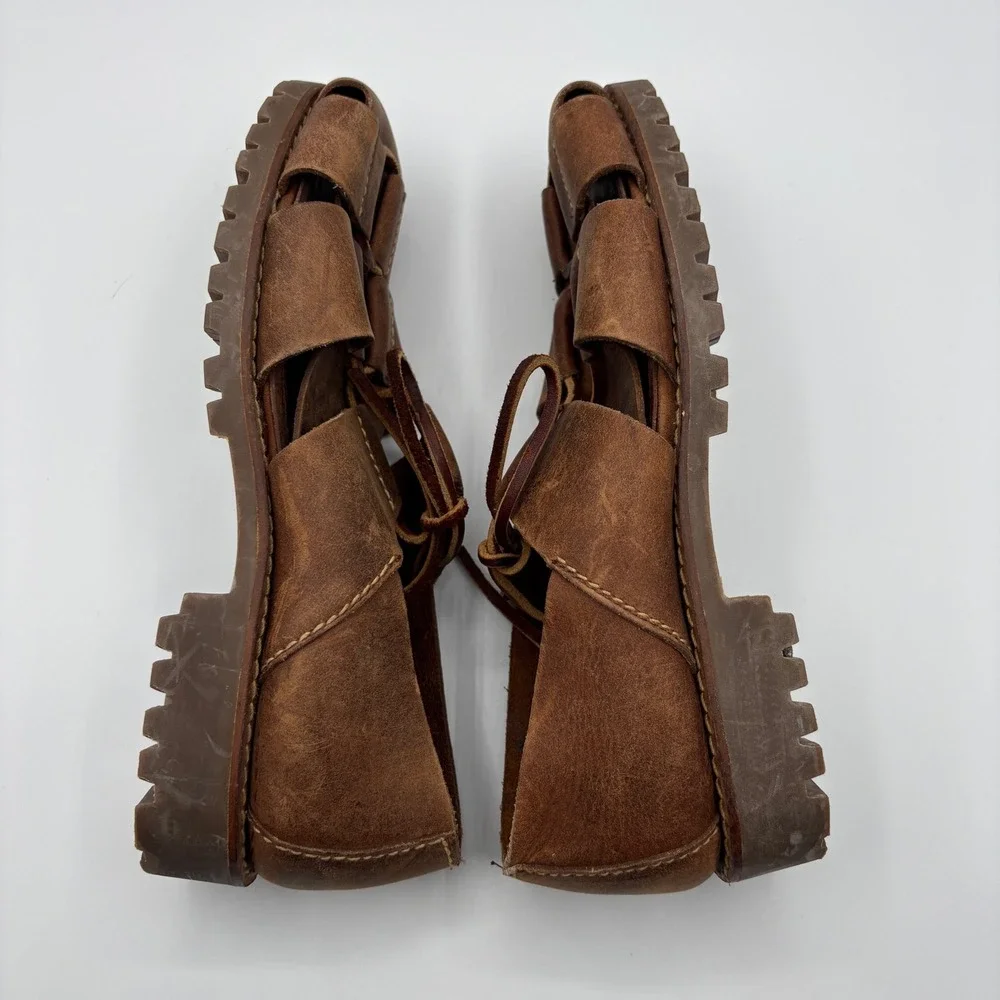 Polo Ralph Lauren Fisherman Sandals Mens Size 9D Brown Leather Chunky Soles
